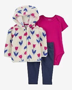 Conjunto 3 peças Jaqueta Floral - 9m (6 a 9 meses) - Carter's