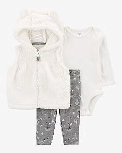Conjunto 3 peças Colete de Urso Branco - 18m (12 a 18 meses) - Carter's