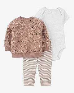 Conjunto 3 peças Sherpa Urso Marrom - 12m (9 a 12 meses) - Carter's