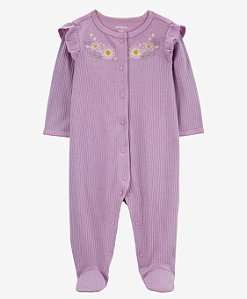 Pijama com pezinho Roxo Babado Flores - 6m (3 a 6 meses) - Carter's