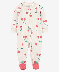 Pijama com pezinho Branco Cereja - 3m (1 a 3 meses) - Carter's