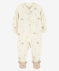 Pijama com pezinho Creme Coelhinho - 3m (1 a 3 meses) - Carter's