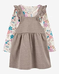 Jardineira Marrom + Camisa Florida - 18m (12 a 18 meses) - Carter's