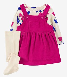 Jardineira Pink + Blusa+ Meia Calça - 18m (12 a 18 meses) - Carter's