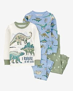 Kit Pijama 4 peças Dino Azul - 2T (2 a 3 anos) - Carter's