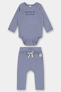 Conjunto Body e Calça em Ribana Sustentável Azul Luar - Tam M - Up Baby