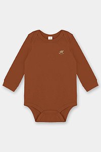 Body Manga Longa em Suedine Marrom Canela - Tam RN - Up Baby