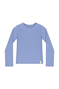 Blusa Manga Longa em Ribana Canelada Azul Sereno - Tam 1 - Quimby