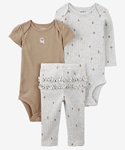 Conjunto 3 peças Coruja Marrom - 3m (1 a 3 meses) - Carter's