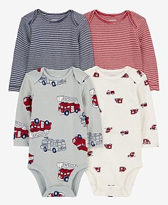 Kit Body 4 peças Bombeiros - 6m (3 a 6 meses) - Carter's