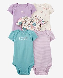 Kit Body 5 peças Love Lilás - 3m (1 a 3 meses) - Carter's