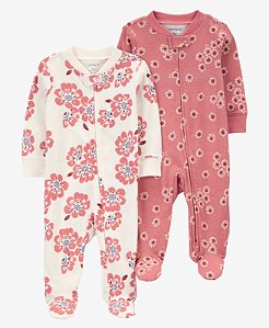 Kit 2 pijamas Floral Rosa - 3m (1 a 3 meses) - Carter's