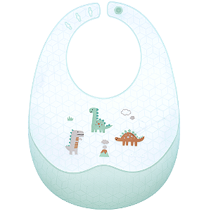 Babador em silicone com pega-migalhas e estojo Magic Dino - Buba