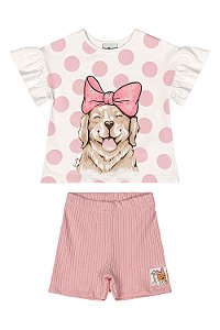 Conjunto Dog Laço Rosa - Tam 3 - Quimby