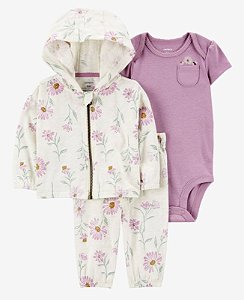 Conjunto 3 peças Jaqueta Floral Roxo - RN - Carter's