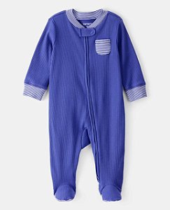 Pijama Azul Bolso Listrado - 3m (1 a 3 meses) - Carter's