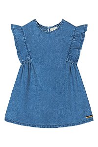Vestido Manga Babados Jeans - Tam G - Quimby