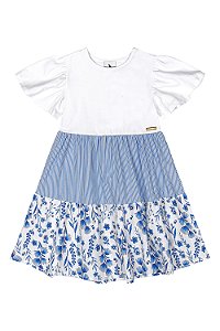 Vestido Floral Azul/Branco - Tam 6 - Quimby