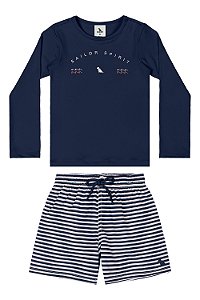 Conjunto Malha Dry Listrado Azul Escuro - Tam 4 - Quimby