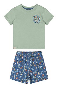 Conjunto Bermuda Leão Verde/Azul - Tam G -  Quimby