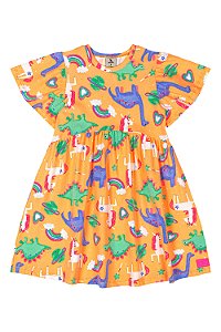 Vestido em cotton Dino Laranja - Tam 6 - Quimby