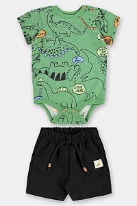 Conjunto Body Dino Verde/Preto - Tam M - Up Baby