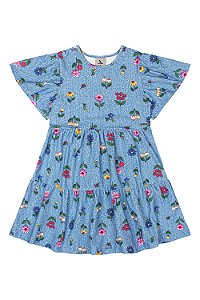 Vestido Azul Flores - Tam 4 - Quimby