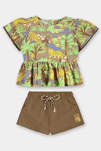 Conjunto Bata e Short Marrom - Tam 4 - Up Baby
