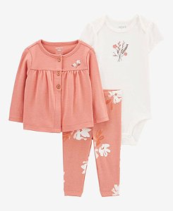 Conjunto 3 peças Cardigan Rosa Floral - RN - Carter's