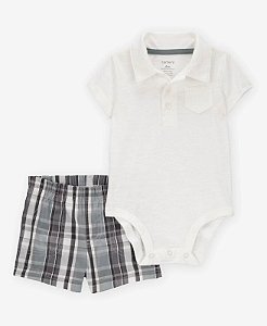 Conjunto Polo Branca/Xadrez - 3m (1 a 3 meses) - Carter's