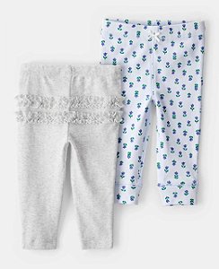 Kit 2 Calças Azul Floral/Cinza - 24m (18 a 24 meses) - Carter's