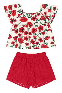 Conjunto Bata Flores Red Short Laise G - Quimby