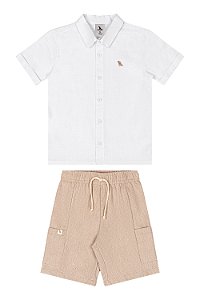 Conj. Camisa Branca e Bermuda Bege Tam 4 - Quimby