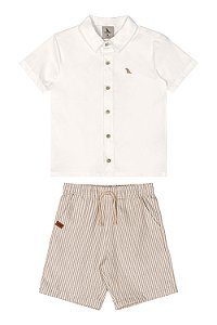 Conj. Camisa Branca Bermuda Listrada Tam 6 - Quimby