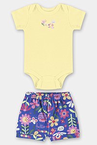 Conj. Body e Short Flores Amarelo/Azul GG - Up Baby