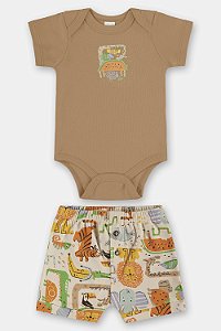 Conj. Body e Short Marrom Safari RN - Up Baby