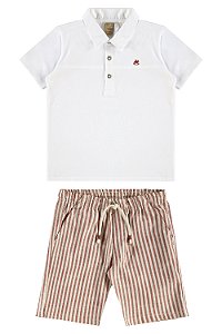 Conj. Polo Bermuda Listrada Vermelho Tam 3 - Up Baby
