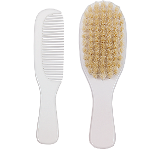 Escova e Pente Cerdas Naturais Branco - Buba