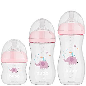 Kit 3 Mamadeiras Easy Flow Elefante Rosa - Buba