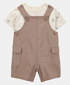 Jardineira + Camiseta Marrom - 3m (1 a 3 meses) - Carter's