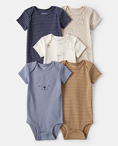 Kit 5 Bodys Cachorro Azul/Marrom - 12m (9 a 12 meses) - Carter's