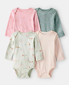 Kit 4 Bodys Coruja Baby Rosa - 6m (3 a 6 meses) - Carter's