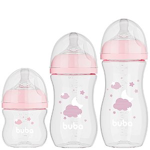 Kit 3 Mamadeiras Easy Flow Nuvem Rosa - Buba