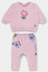 Conjunto Blusão Rosa Flores - Tam P - Up Baby