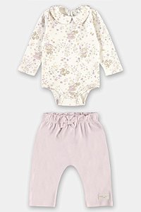 Conjunto Body Calça Xícara/Flores Rosinha - Tam M - Up Baby