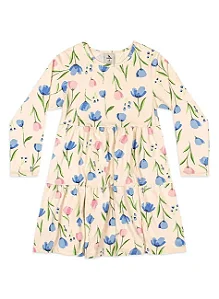 Vestido Floral Manga Longa Rosa/Azul - Tam 6 - Quimby