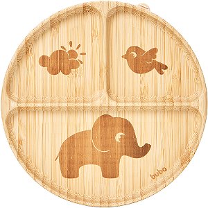 Pratinho em Bambu e Ventosa em Silicone Cloudy Bege - Buba