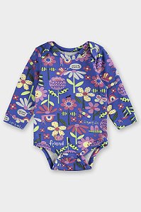 Body Manga Longa Flores Azul - Tam RN - Up Baby