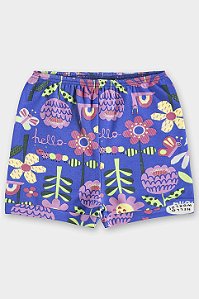 Short em Suedine Flores Azul - Tam M - Up Baby