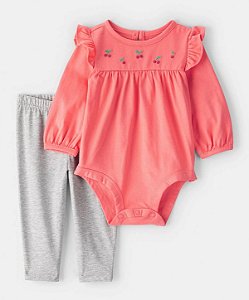 Conjunto Body Cereja Coral - 12m (9 a 12 meses) - Carter's